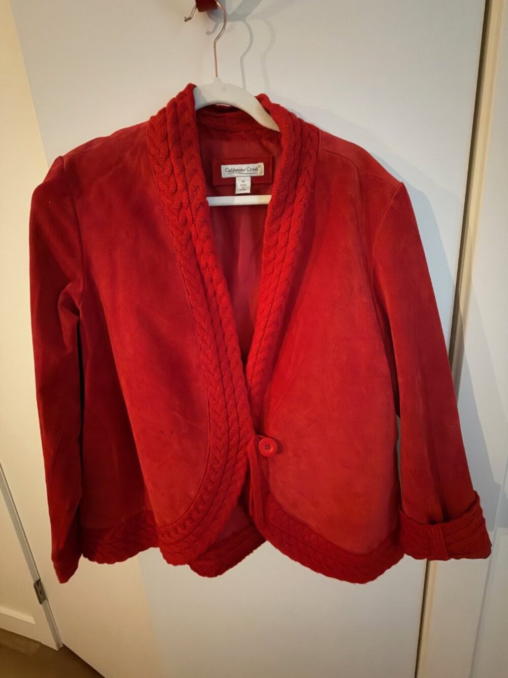 Coldwater Creek Red Suede Jacket | Cable Knit Trim | One Button | 1X